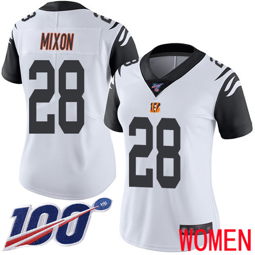 Cincinnati Bengals Limited White Women Joe Mixon Jersey NFL Footballl #28 100th Season Rush Vapor Untouchable